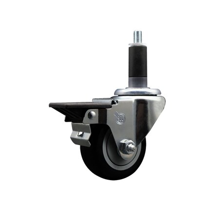 Service Caster 3'' Black Poly Swivel 1-1/8'' Expanding Stem Caster with Brake SCC-EX20S314-PPUB-BLK-PLB-118